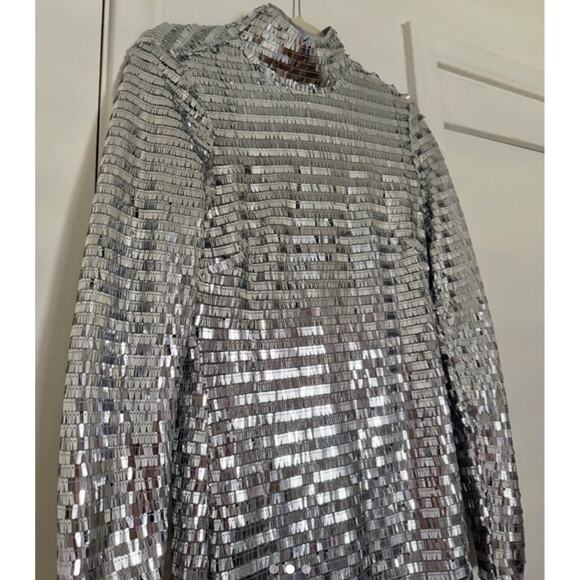 Simon Miller Sequin Sculpty Dress Silver Sequin Maxi Long Sparkle Sleeve 6 - Picture 3 of 4